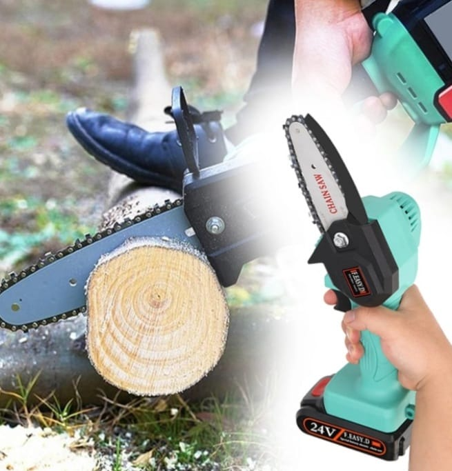 Mini Fierastrau Electric Cu Acumulatori 24V, 2x Baterie + 2x Lant + GEANTA depozitare
