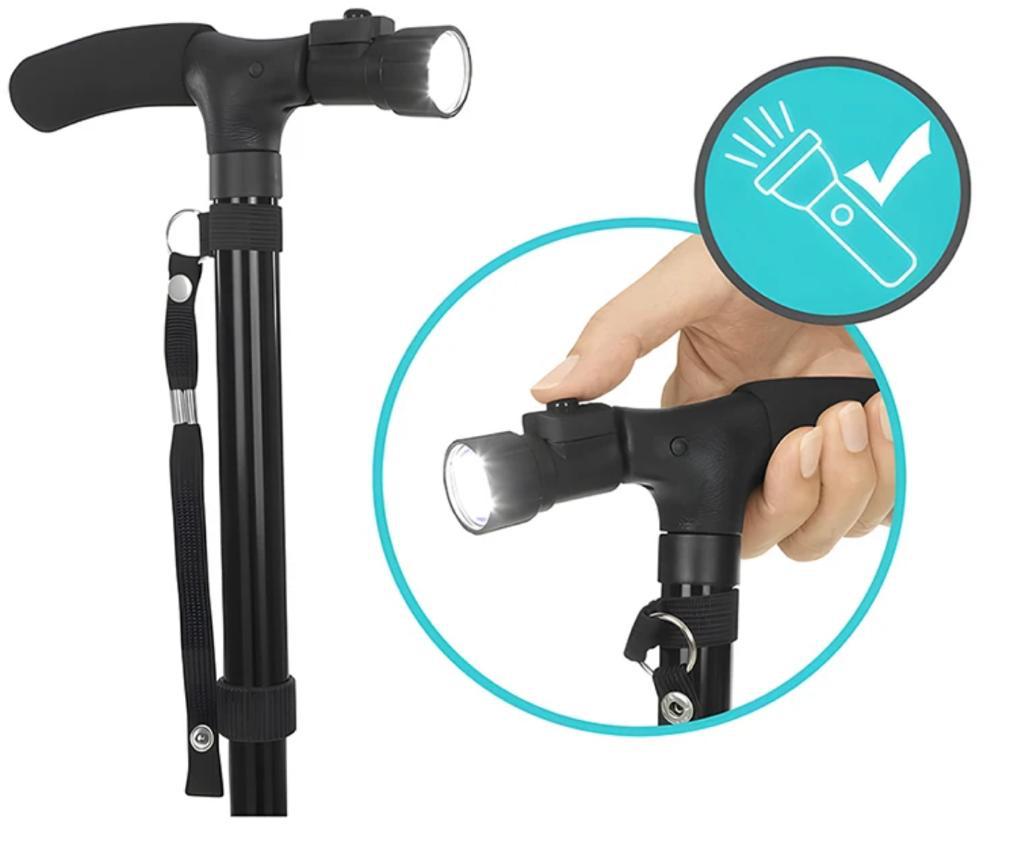 Baston Telescopic De Sprijin cu 6 Led-uri, Pliabil, 87 CM