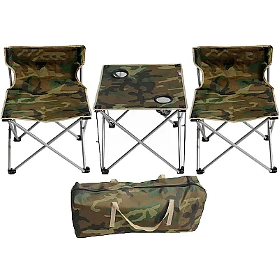 Set 1 Masa cu 2 Scaune Pentru Camping Pliabile Model Army Geanta Inclusa