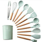SET 12 PIESE ustensile bucatarie, Antiaderente, Silicon, Maner din lemn