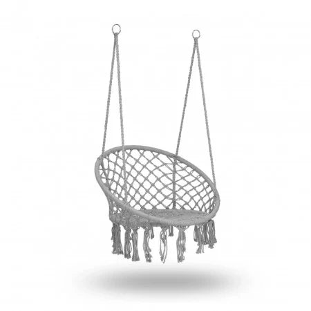 Scaun Rotund tip Leagan Suspendat pentru casa sau gradina, cu franjuri, 150kg, Gri